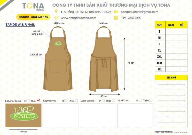 Mẫu tạp dề W & R Nails